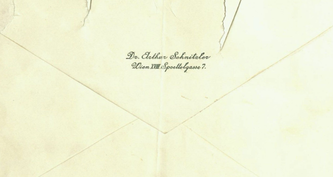 Briefumschlag mit Schnitzlers aufgedruckter Absenderadresse